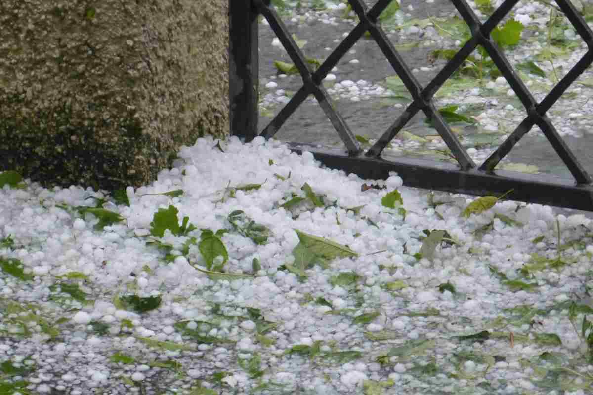 Grandine in giardino