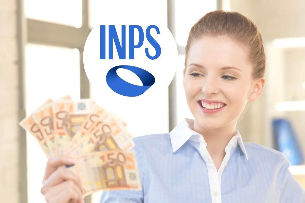 ragazza con soldi in mano e nel cerchietto il logo dell'inps